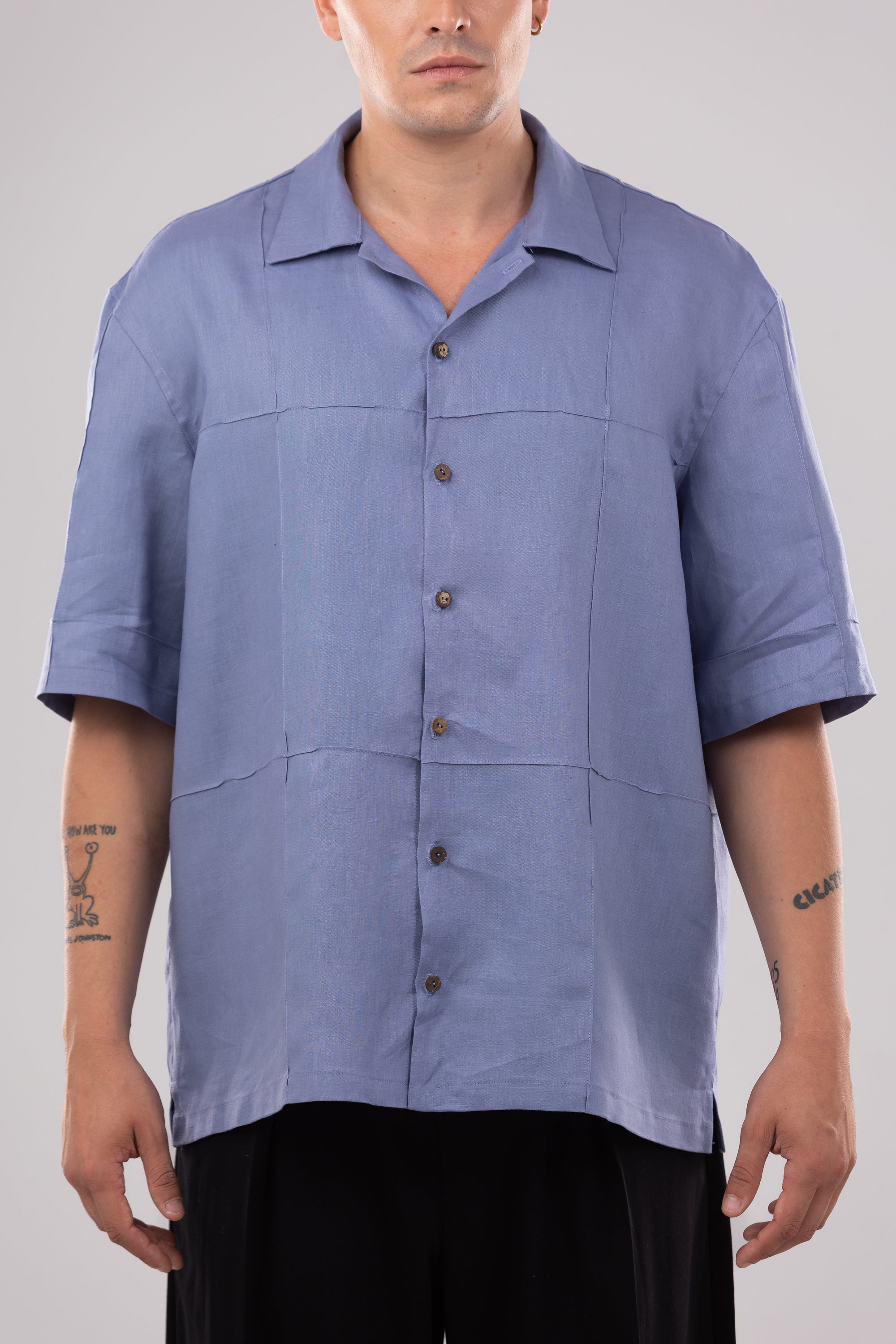 Camisa Oversize de Lino - Azul Lavanda