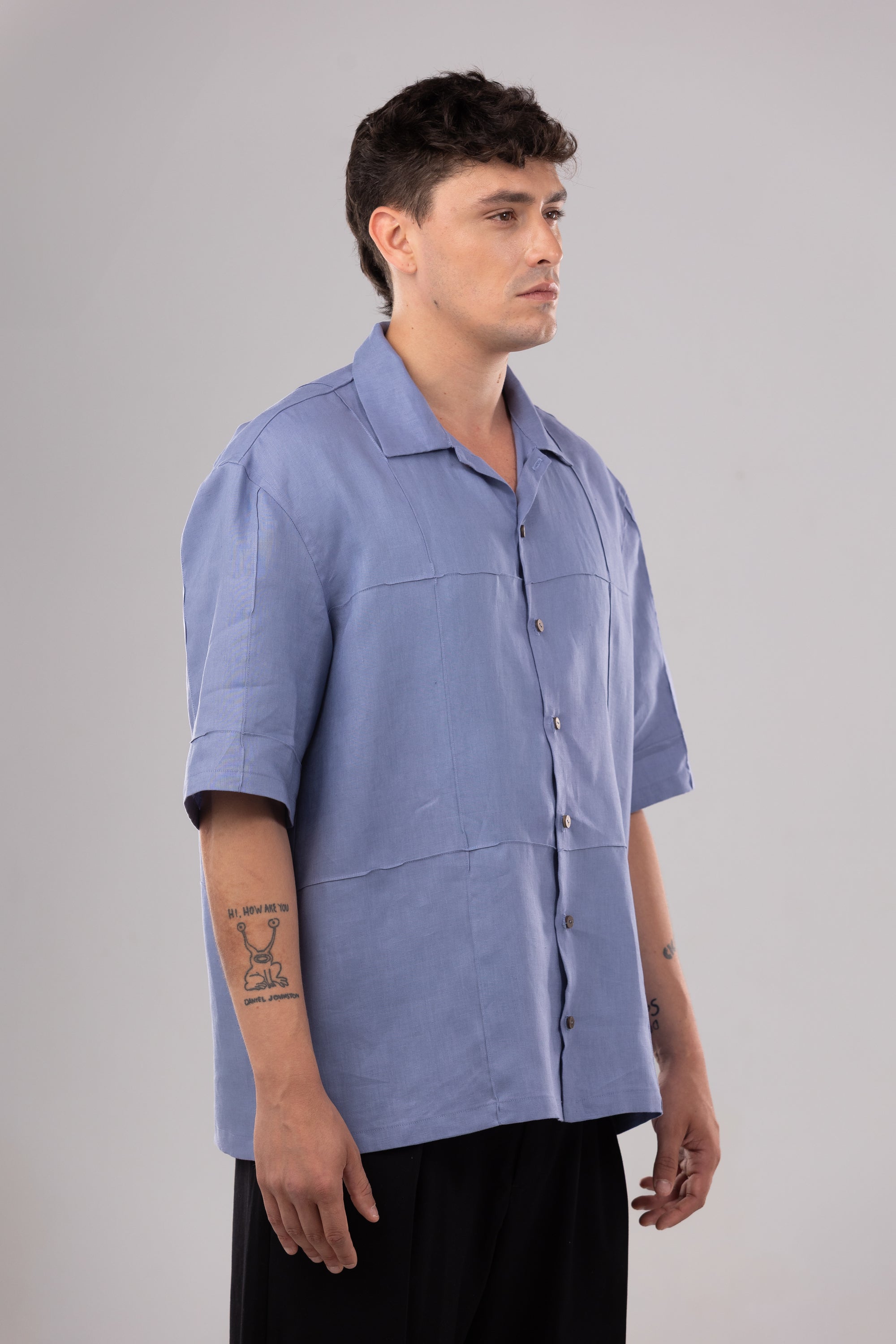 Camisa Oversize de Lino - Azul Lavanda
