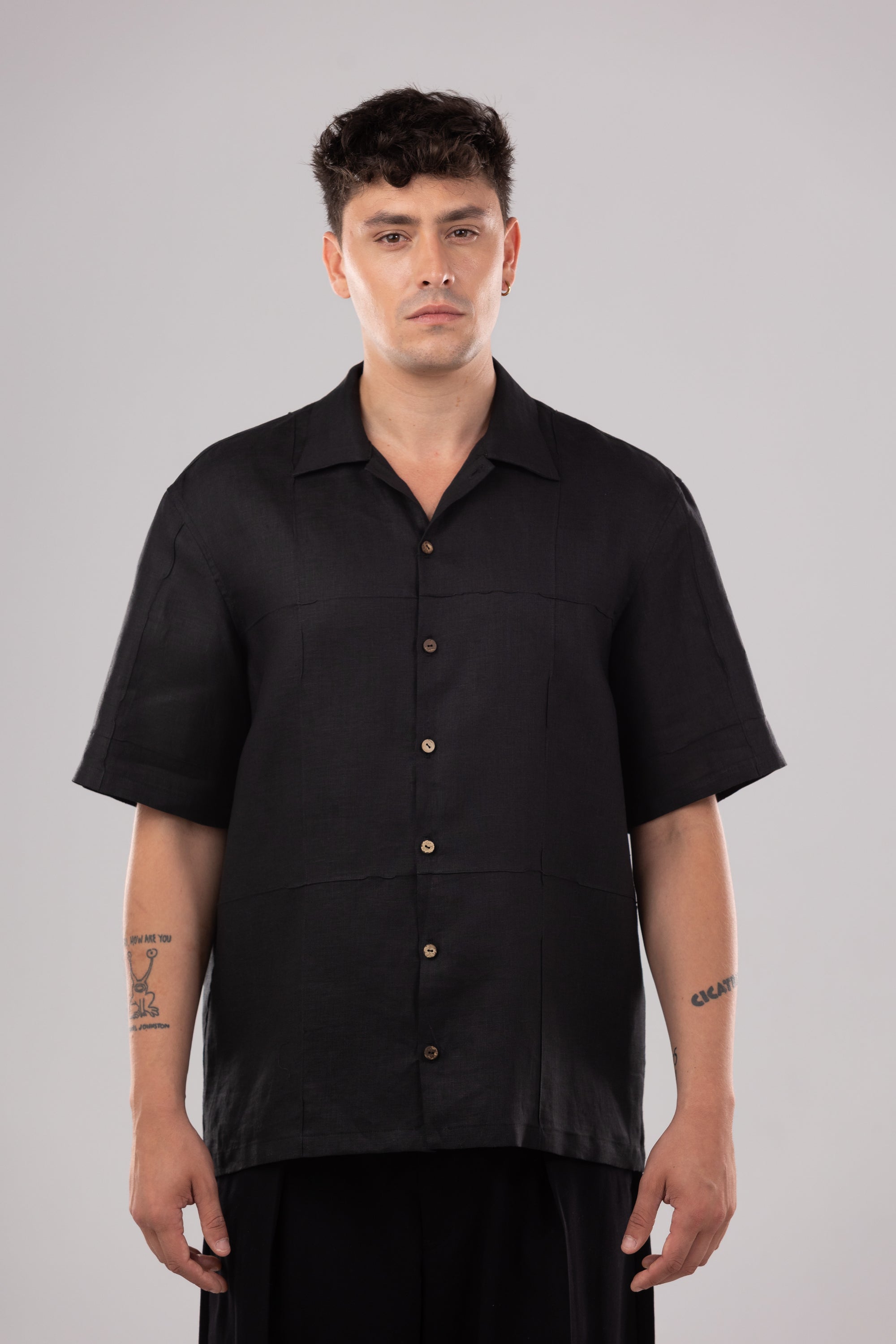 Camisa Oversize de Lino - Negro