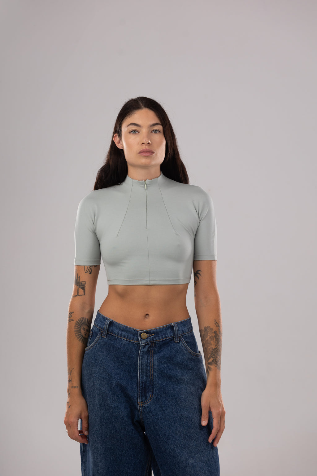 Top Crop Entallado con Pinzas – Menta