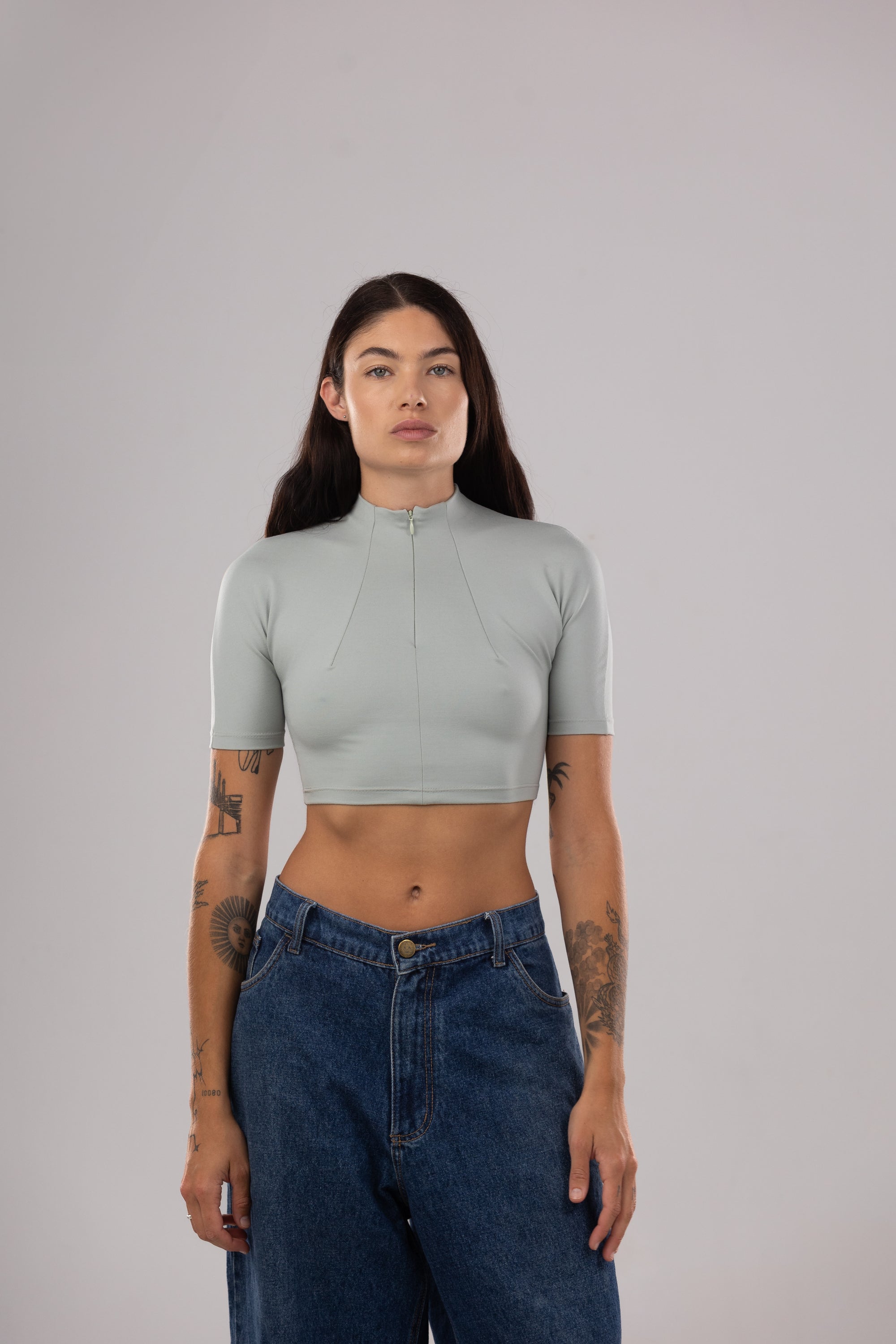 Top Crop Entallado con Pinzas – Menta