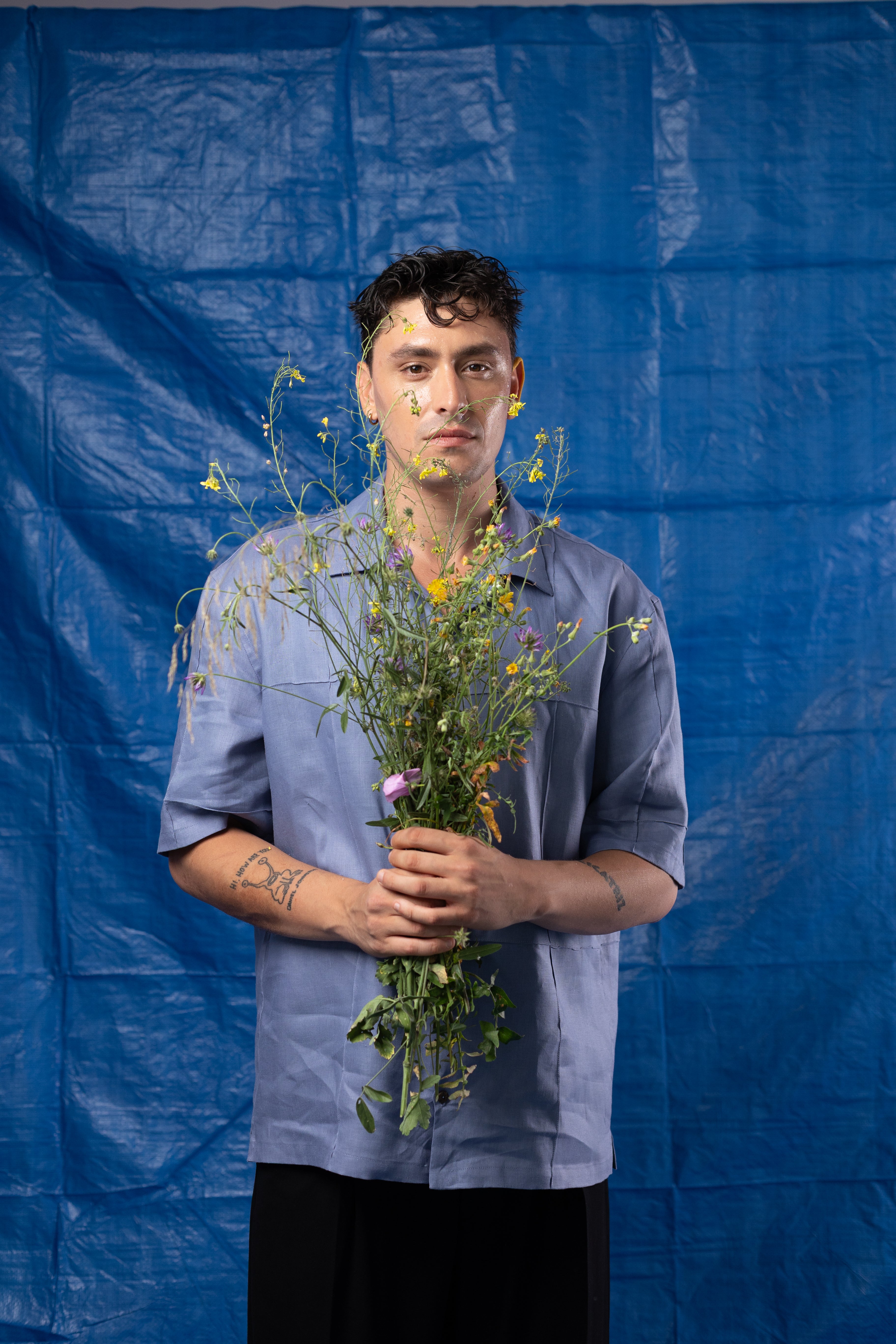 Camisa Oversize de Lino - Azul Lavanda